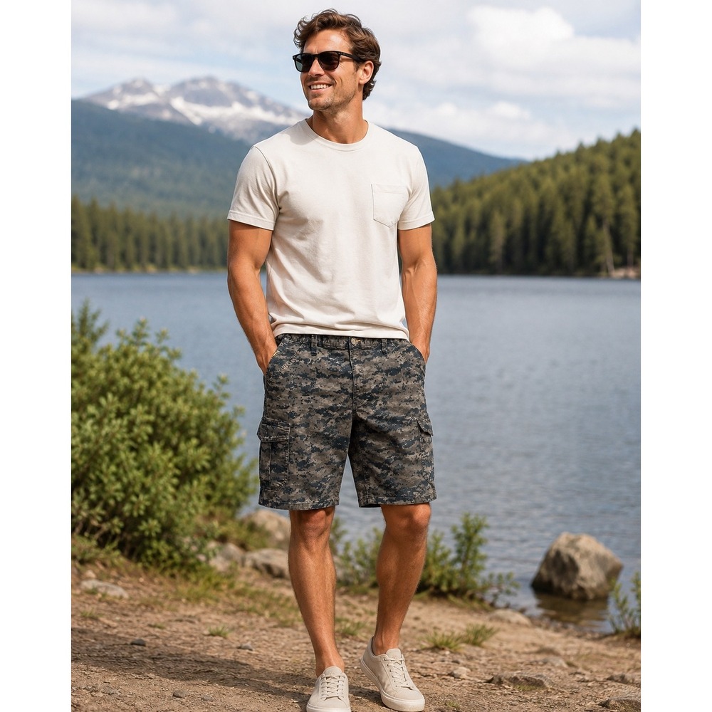 Ariat Rebar M4 Cargo Shorts Mens 40 Grey Digital Camo Excellent Relaxed Fit Work